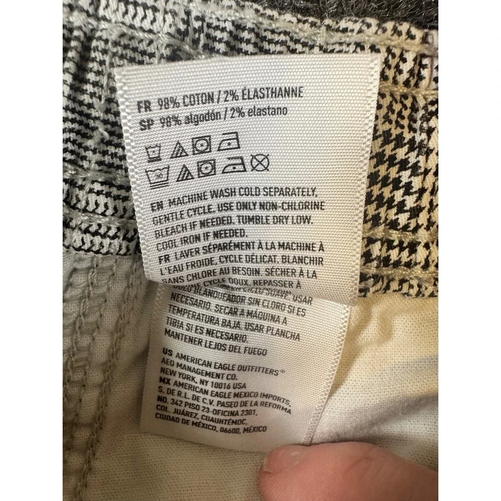 American Eagle Mens XL Plaid Drawstring Shorts Black‎ White Glen Check Cotton